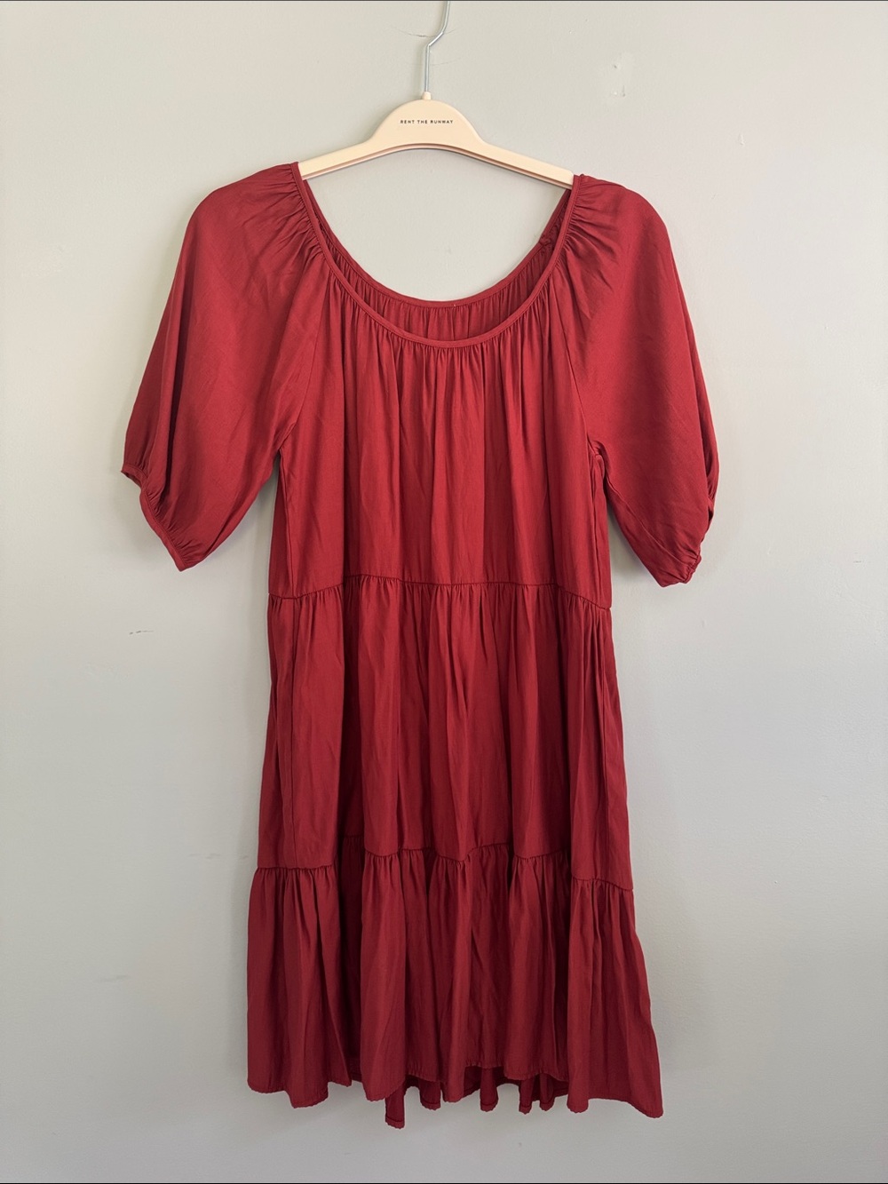 Red Tiered Short-Sleeve Women's Dress